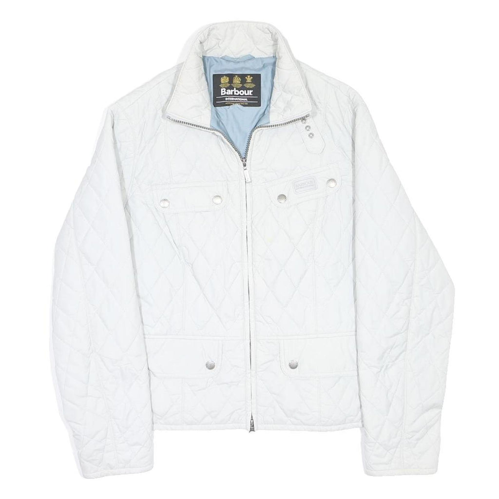 BARBOUR Womens White Quilted Jacket S Polyester Zip Classic Fit Casual Outerwear