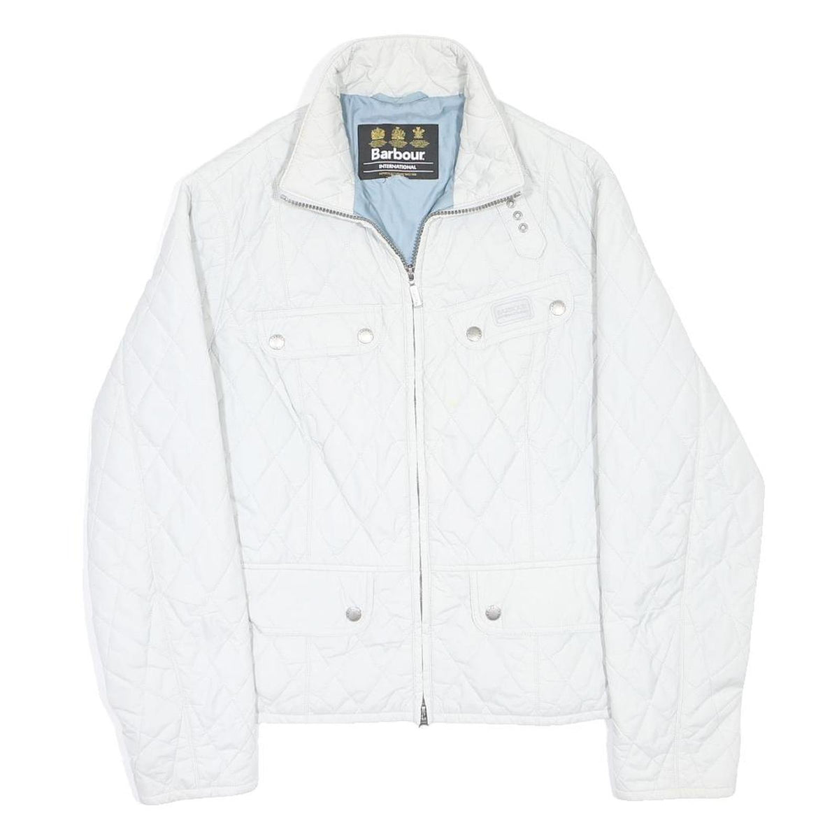 BARBOUR Womens White Quilted Jacket S Polyester Zip Classic Fit Casual Outerwear