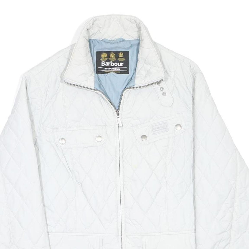 BARBOUR Womens White Quilted Jacket S Polyester Zip Classic Fit Casual Outerwear