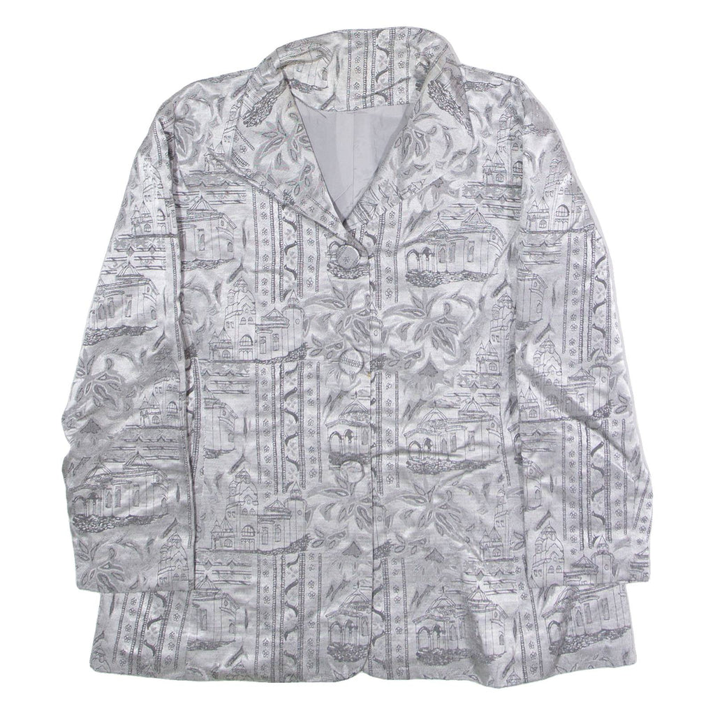 Womens Blazer Jacket Silver 90s Crazy Pattern M