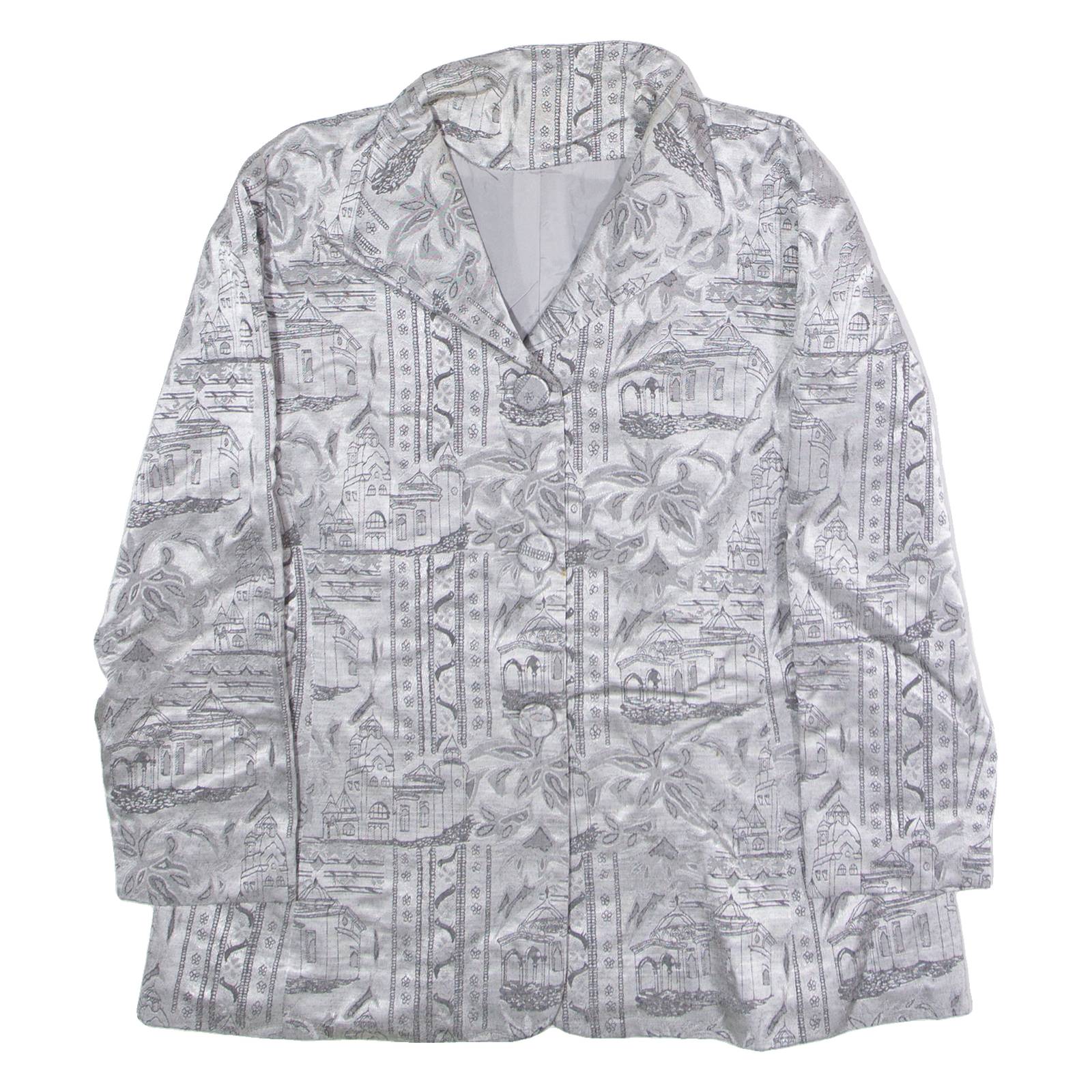 Womens Blazer Jacket Silver 90s Crazy Pattern M