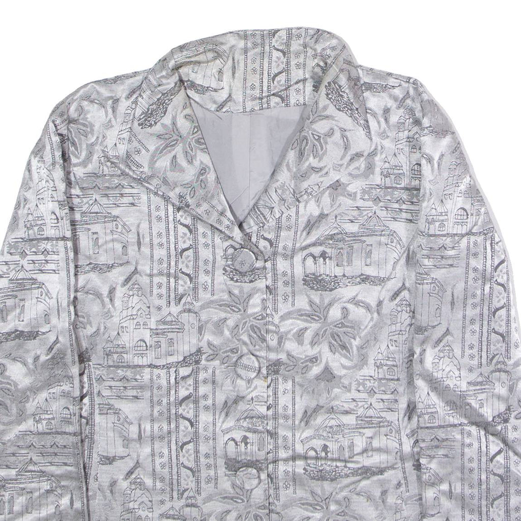 Womens Blazer Jacket Silver 90s Crazy Pattern M