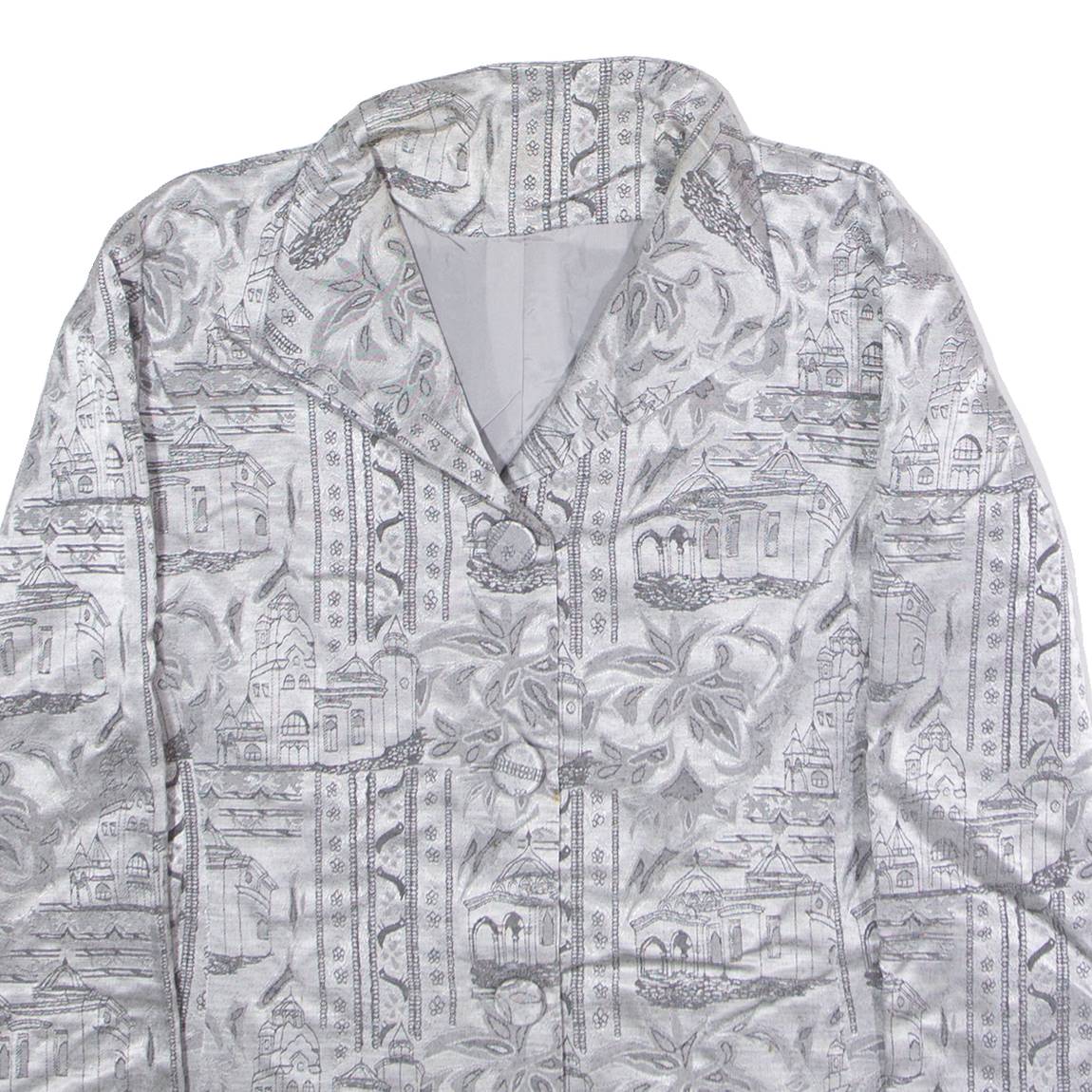 Womens Blazer Jacket Silver 90s Crazy Pattern M