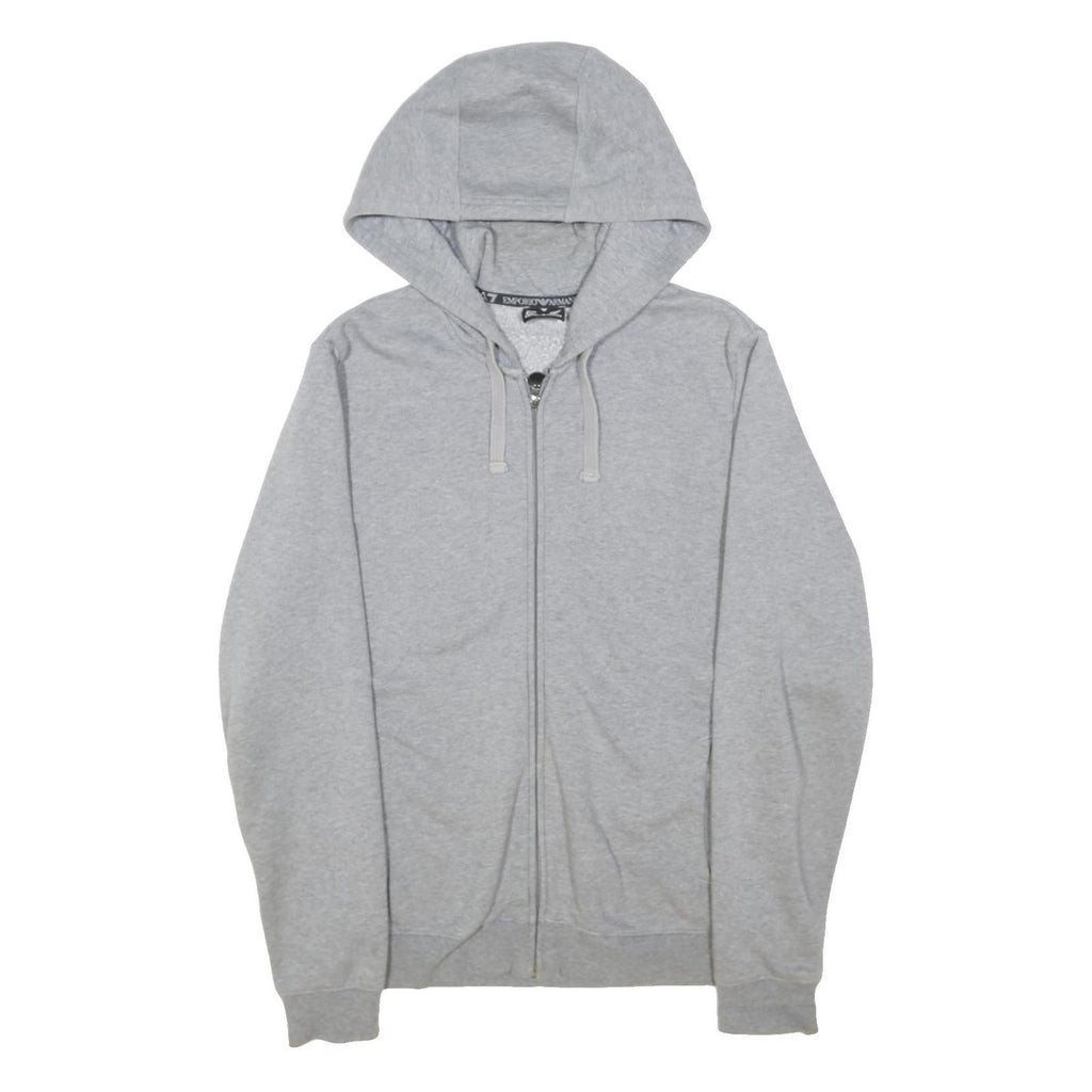 EA7 EMPORIO ARMANI Mens Grey Full Zip Hoodie M Cotton Blend Casual Wear