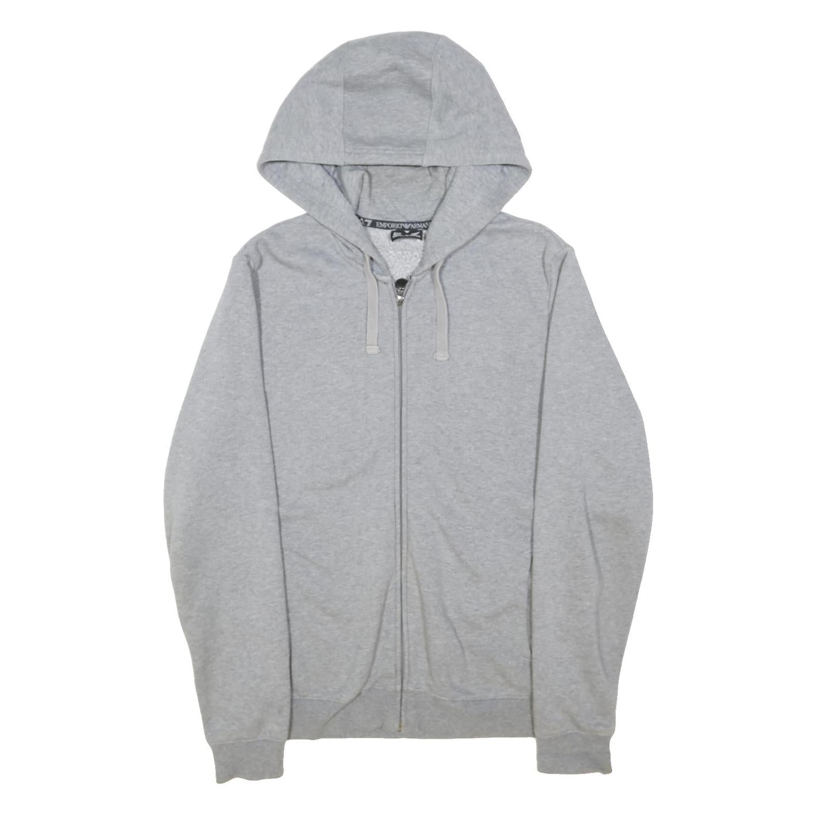 EA7 EMPORIO ARMANI Mens Grey Full Zip Hoodie M Cotton Blend Casual Wear