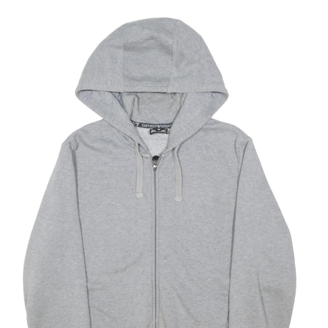 EA7 EMPORIO ARMANI Mens Grey Full Zip Hoodie M Cotton Blend Casual Wear