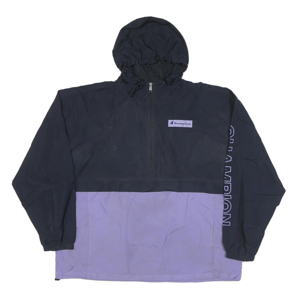 CHAMPION Mens Navy & Purple Half Zip Nylon Jacket 2XL Hooded Sportswear Casual