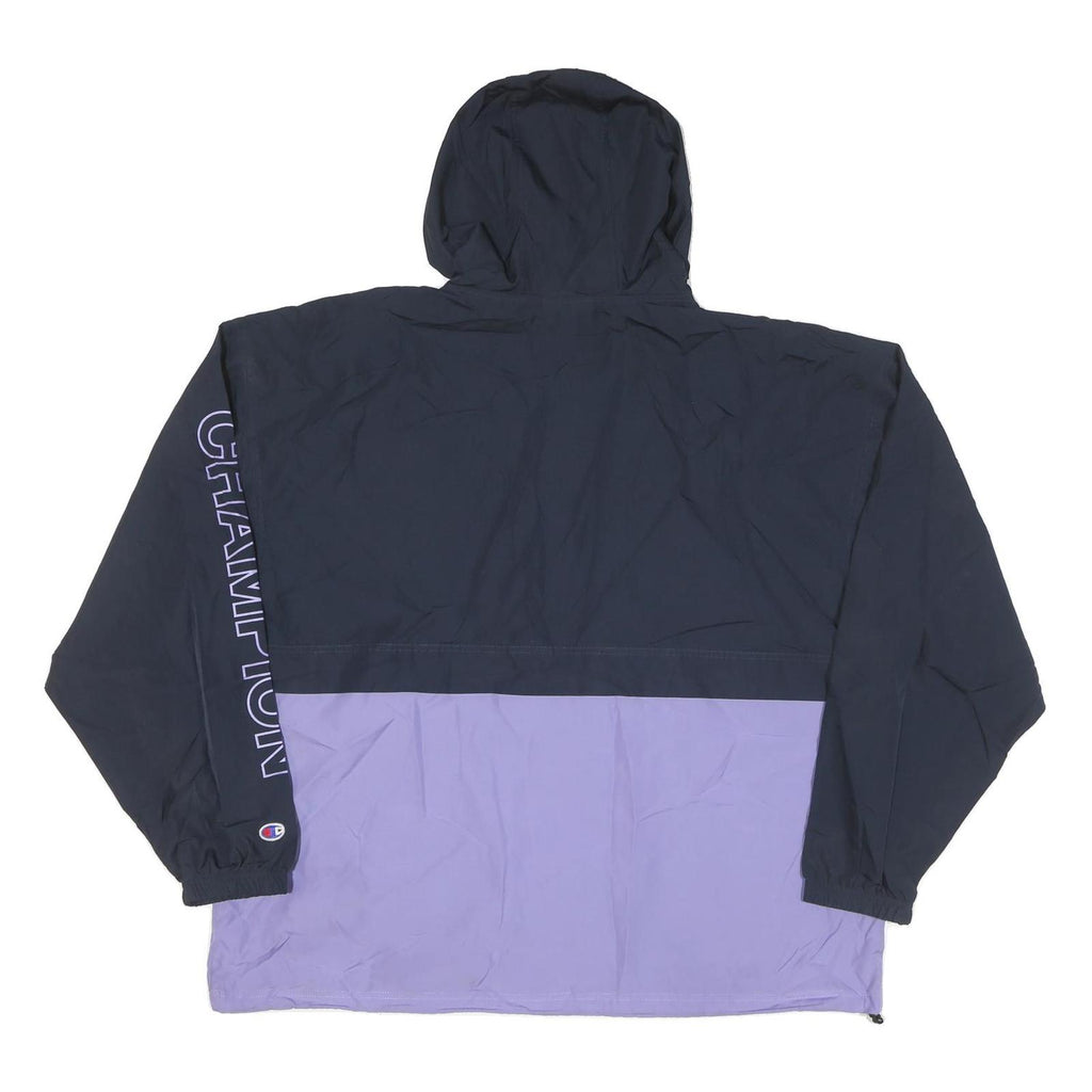 CHAMPION Mens Navy & Purple Half Zip Nylon Jacket 2XL Hooded Sportswear Casual