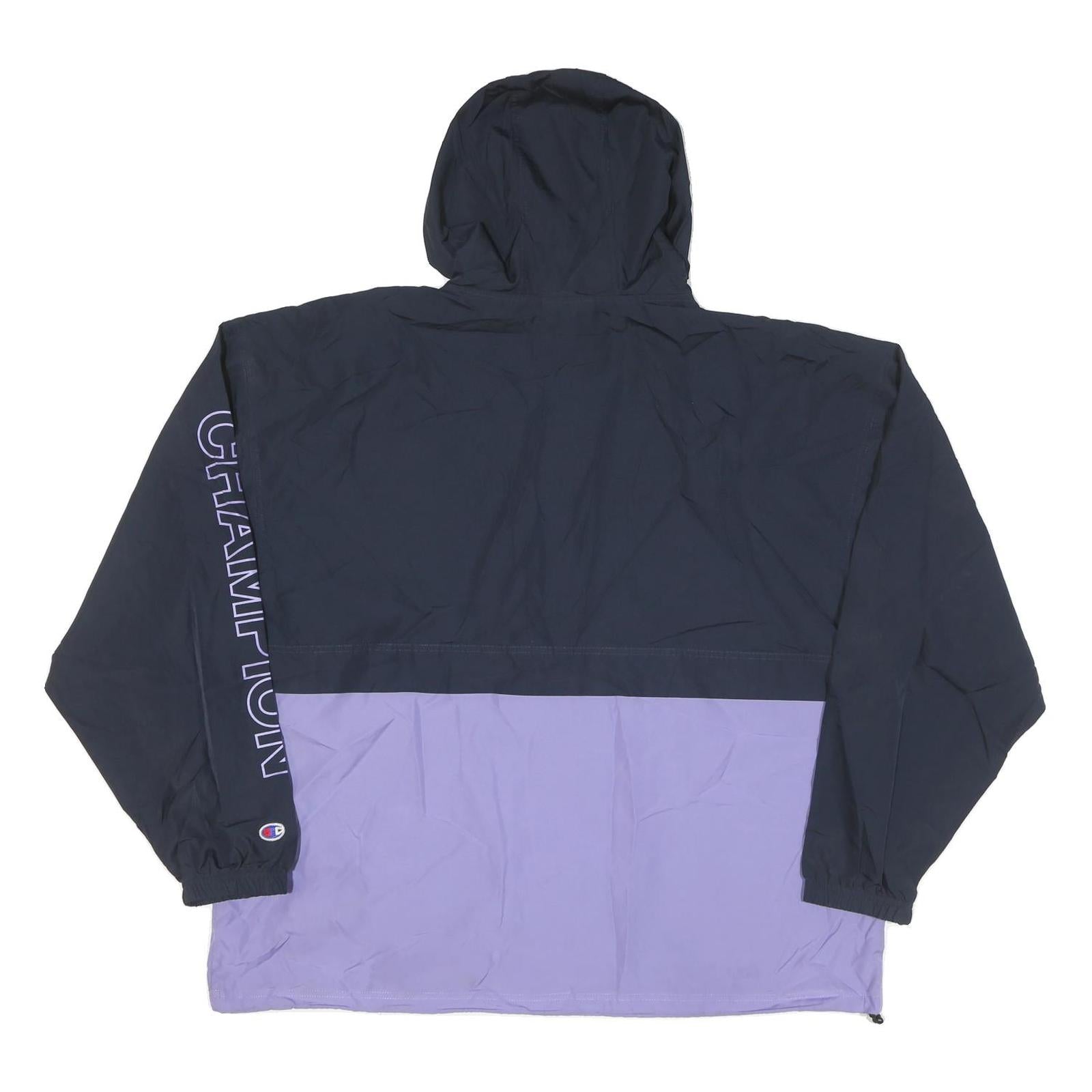 CHAMPION Mens Navy & Purple Half Zip Nylon Jacket 2XL Hooded Sportswear Casual
