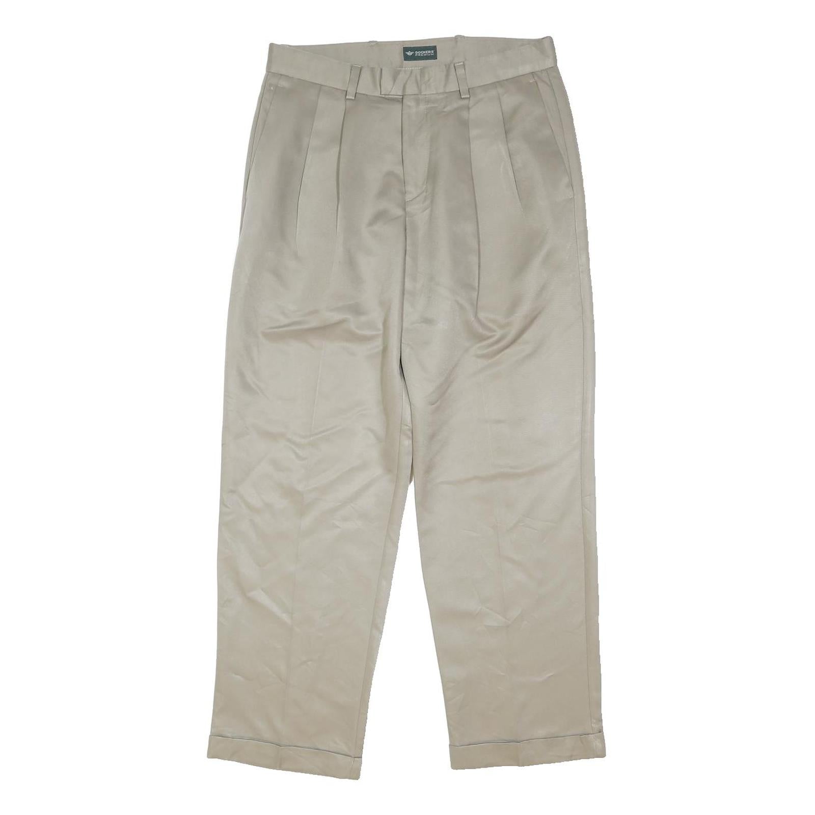 DOCKERS Mens Classic Beige Cotton Blend Trousers W32 L29 Button Closure Formal