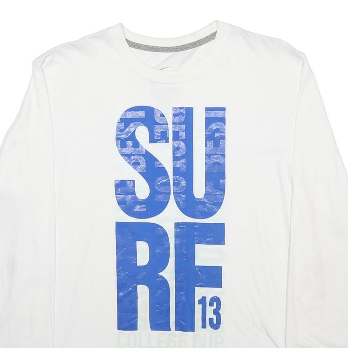 NIKE Mens White Blue Graphic T-Shirt L Long Sleeve Crew Neck Supreme 13 College