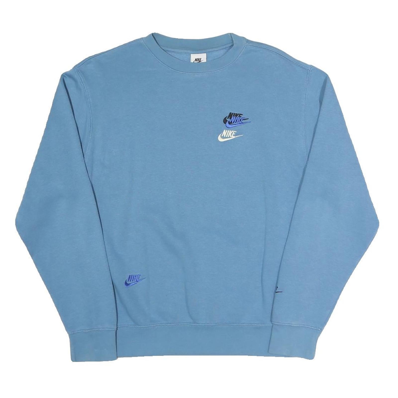 NIKE Mens Blue Crew Neck S Logo Sweatshirt Cotton Blend Casual Pullover