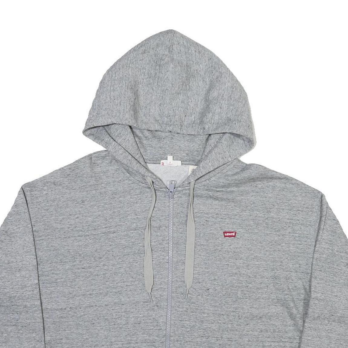 LEVI'S Womens Grey Zip Up Hoodie L Cropped Casual Cotton Blend Sweatshirt