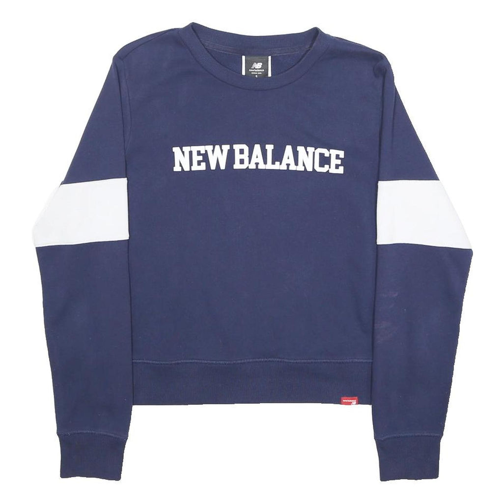NEW BALANCE Womens Navy & White Sweatshirt S Crew Neck Cotton Blend Casual