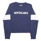 NEW BALANCE Womens Navy & White Sweatshirt S Crew Neck Cotton Blend Casual