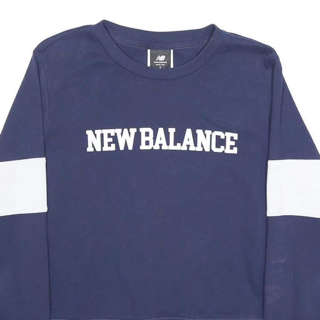 NEW BALANCE Womens Navy & White Sweatshirt S Crew Neck Cotton Blend Casual