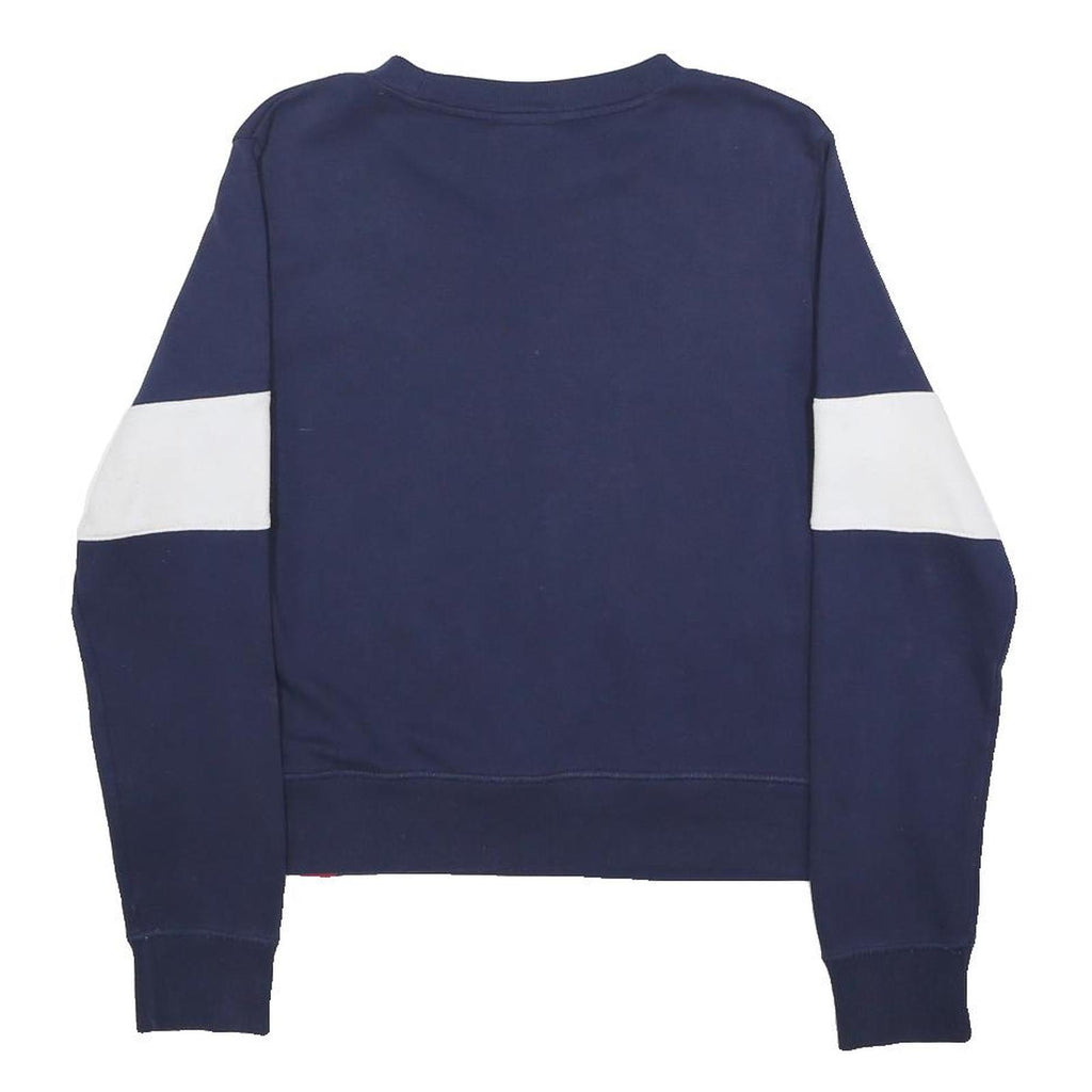 NEW BALANCE Womens Navy & White Sweatshirt S Crew Neck Cotton Blend Casual