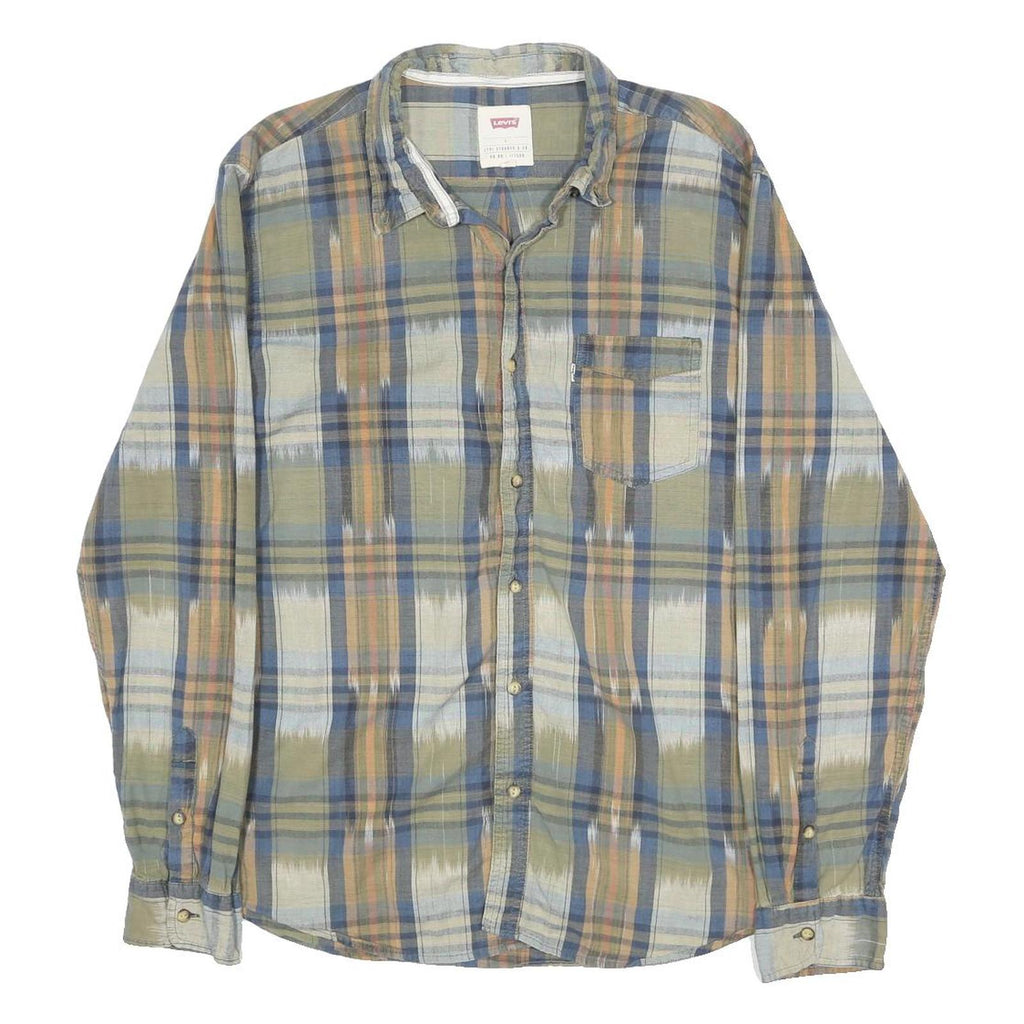 LEVI'S Mens Blue & Beige Cotton Plaid Shirt L Casual Check Long Sleeve