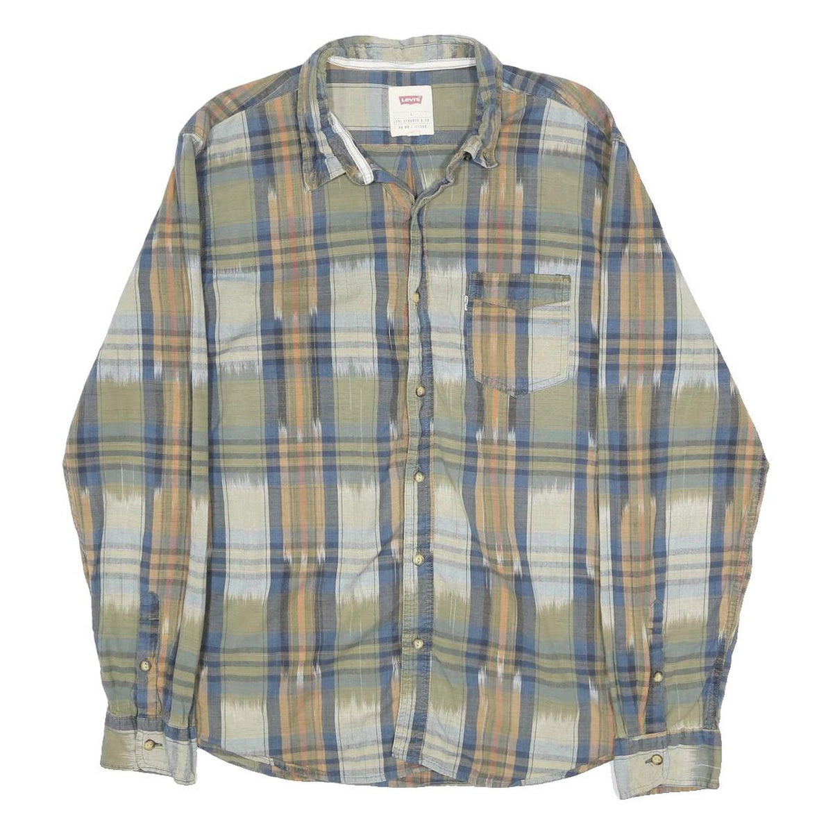 LEVI'S Mens Blue & Beige Cotton Plaid Shirt L Casual Check Long Sleeve