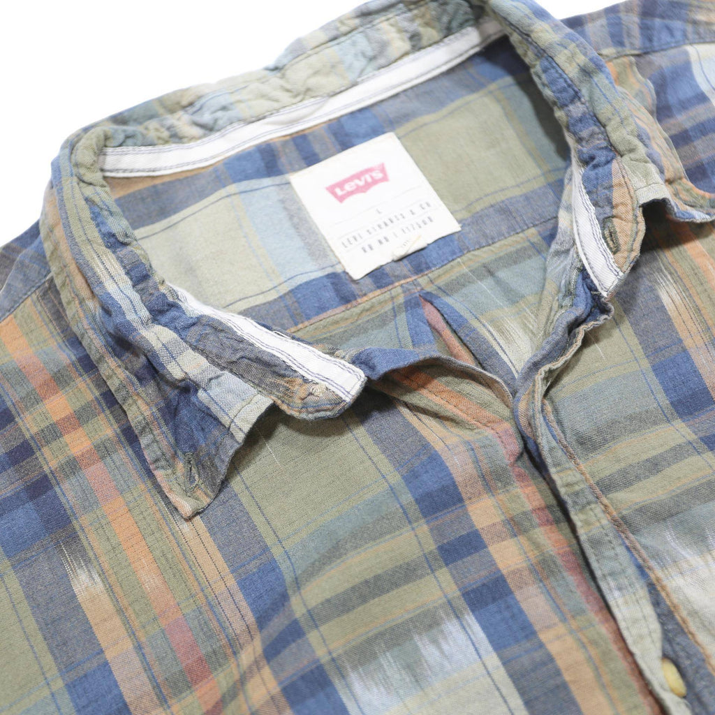 LEVI'S Mens Blue & Beige Cotton Plaid Shirt L Casual Check Long Sleeve