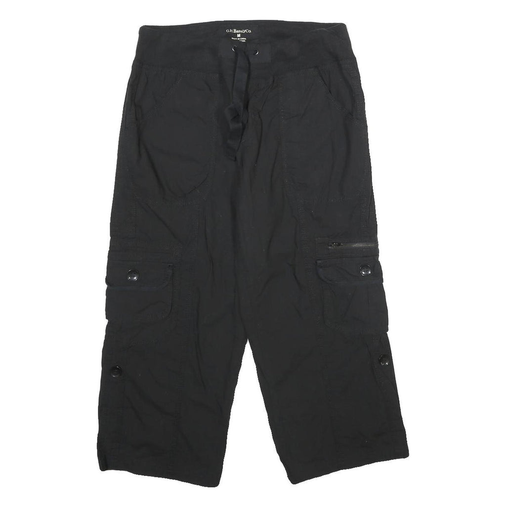 GH BASS & CO Womens Black Cotton Cargo Shorts M W28 Casual Pocketed Drawstring