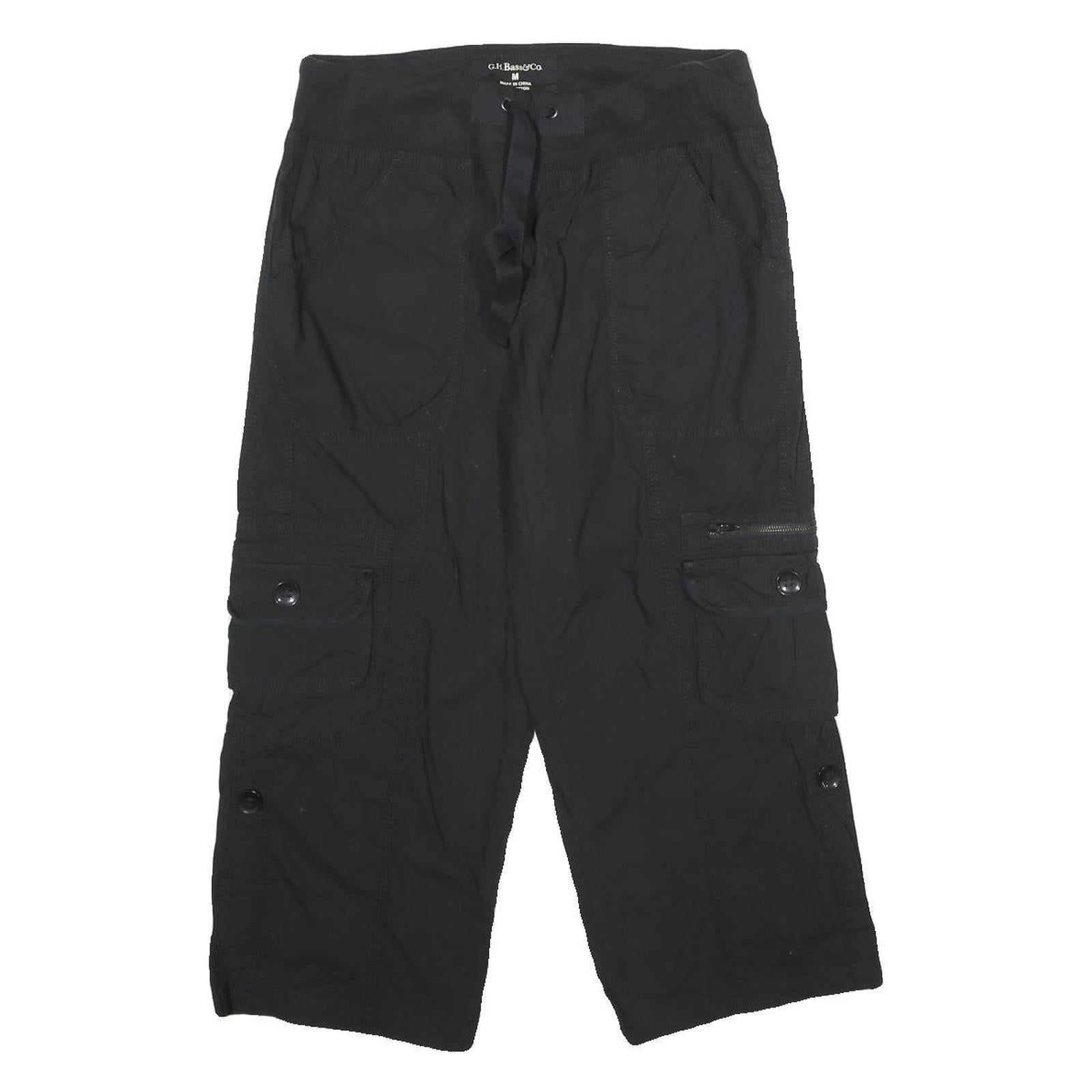 GH BASS & CO Womens Black Cotton Cargo Shorts M W28 Casual Pocketed Drawstring