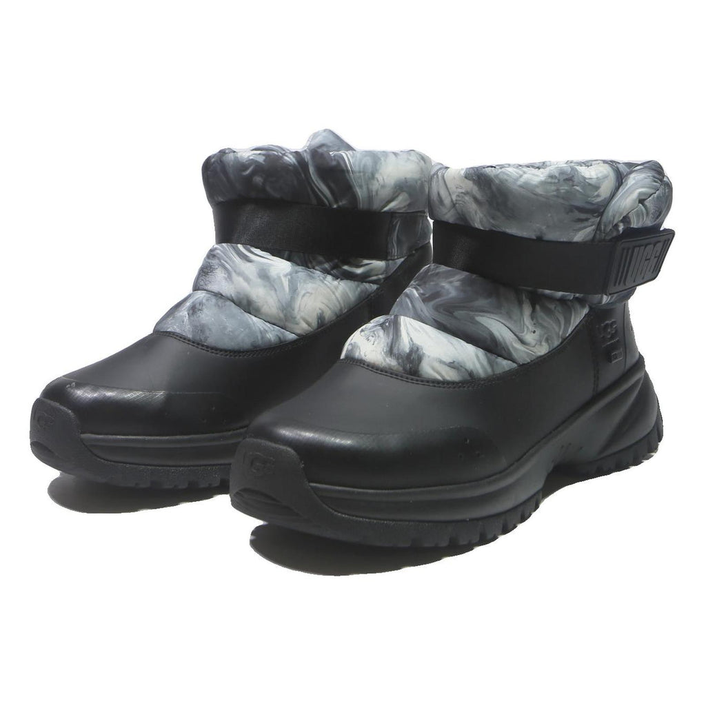 UGG Puff Boot Womens Ankle Synthetic Black Grey UK 8 Winter Heated Footwear