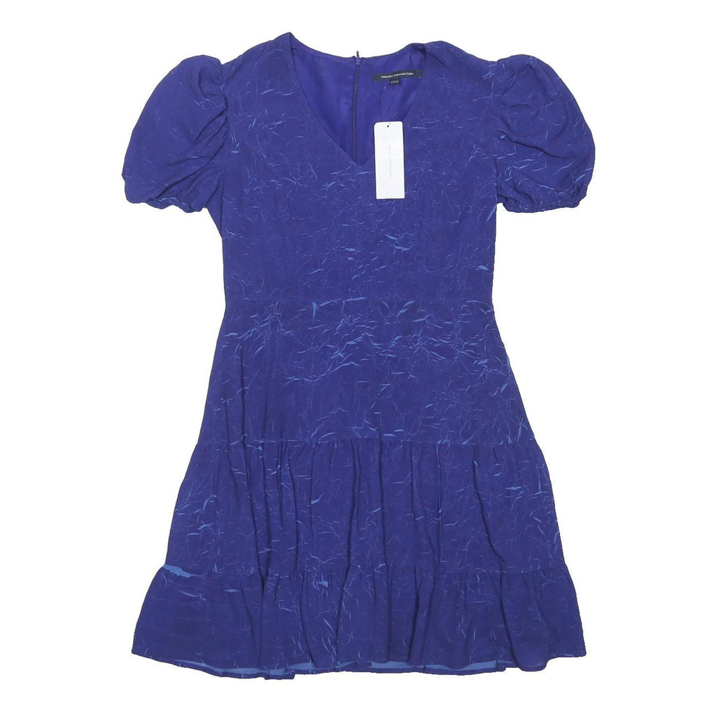 FRENCH CONNECTION Womens Blue Fit & Flare Polyester Blend Dress Short Sleeve