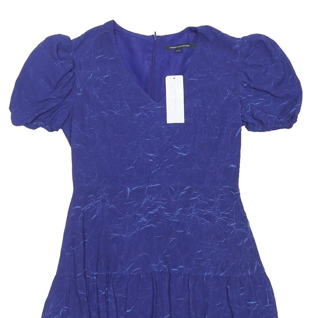 FRENCH CONNECTION Womens Blue Fit & Flare Polyester Blend Dress Short Sleeve
