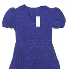FRENCH CONNECTION Womens Blue Fit & Flare Polyester Blend Dress Short Sleeve