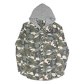 DIVIDED Womens Green & Grey Camouflage Hooded Button Cotton Blend Jacket M