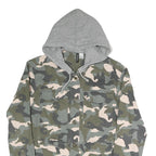 DIVIDED Womens Green & Grey Camouflage Hooded Button Cotton Blend Jacket M