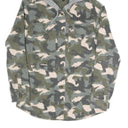 DIVIDED Womens Green & Grey Camouflage Hooded Button Cotton Blend Jacket M