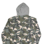 DIVIDED Womens Green & Grey Camouflage Hooded Button Cotton Blend Jacket M