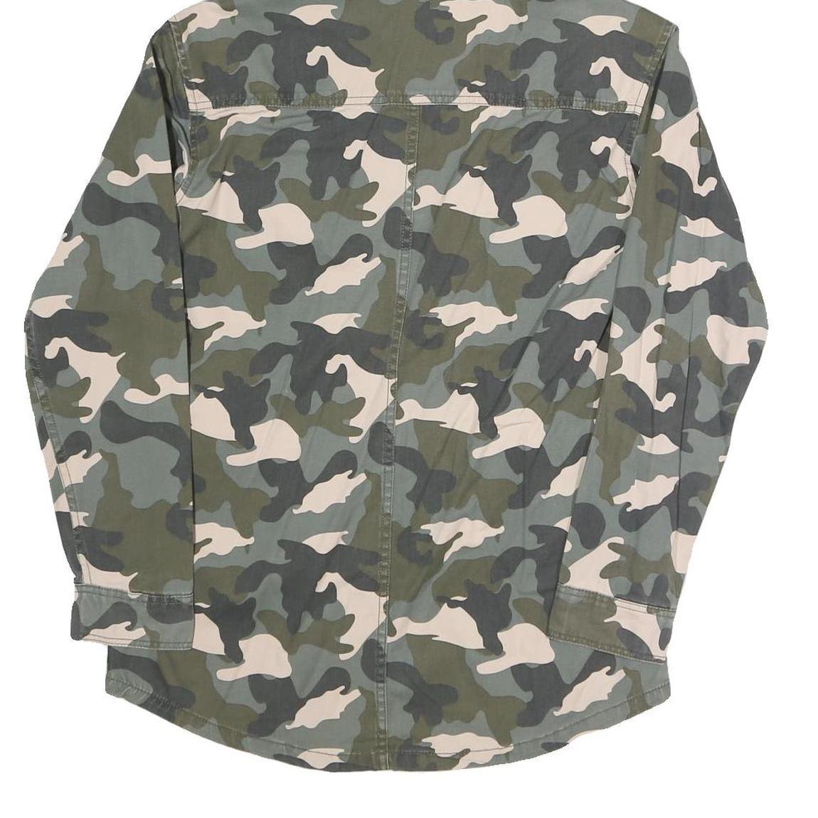 DIVIDED Womens Green & Grey Camouflage Hooded Button Cotton Blend Jacket M