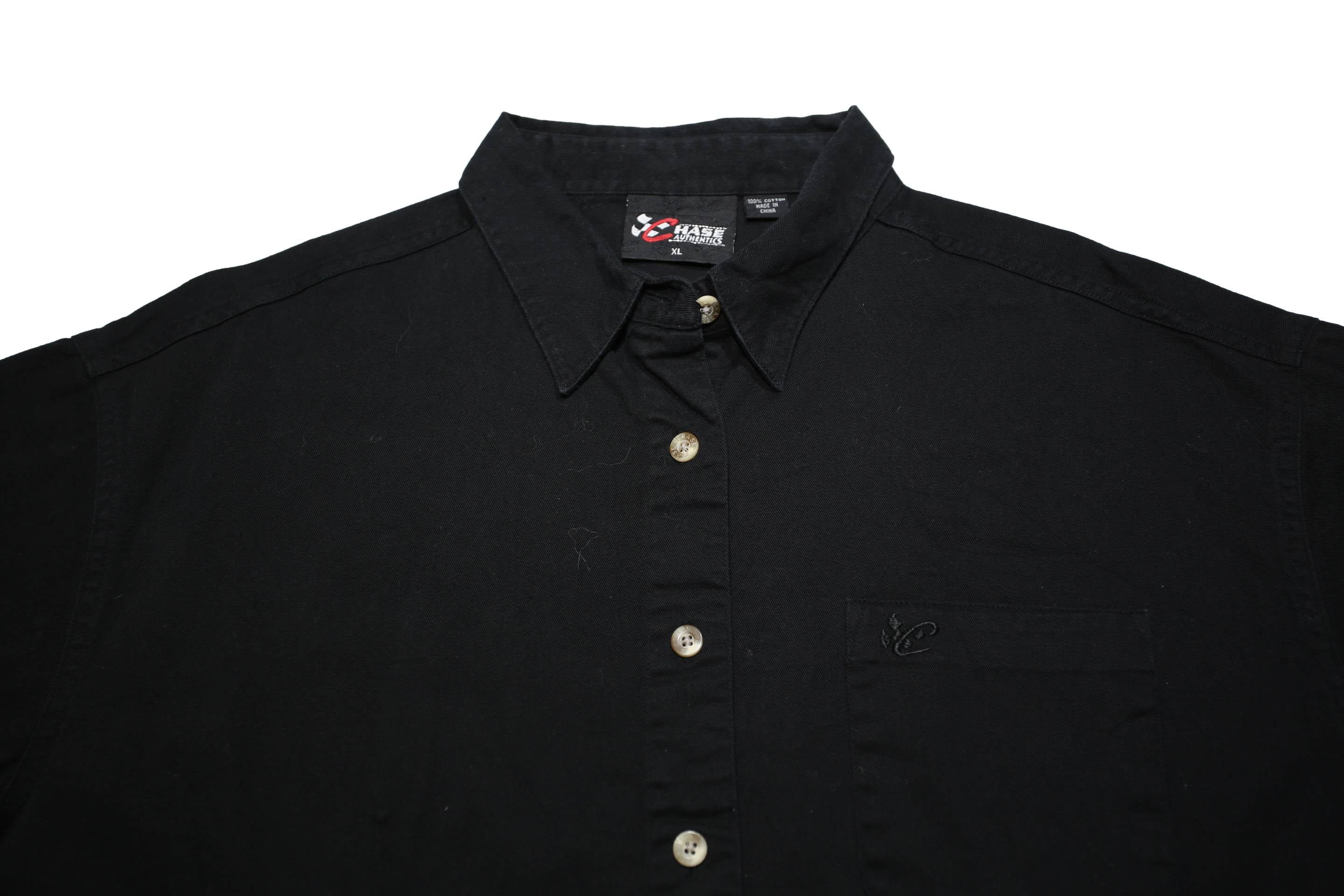 CHASE AUTHENTICS Womens Black Plain Shirt XL Button Casual Cotton Relaxed Fit
