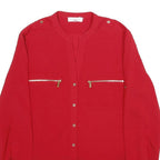CALVIN KLEIN Womens Red Basic Long Sleeve Button Neck Top S Zipper Pockets