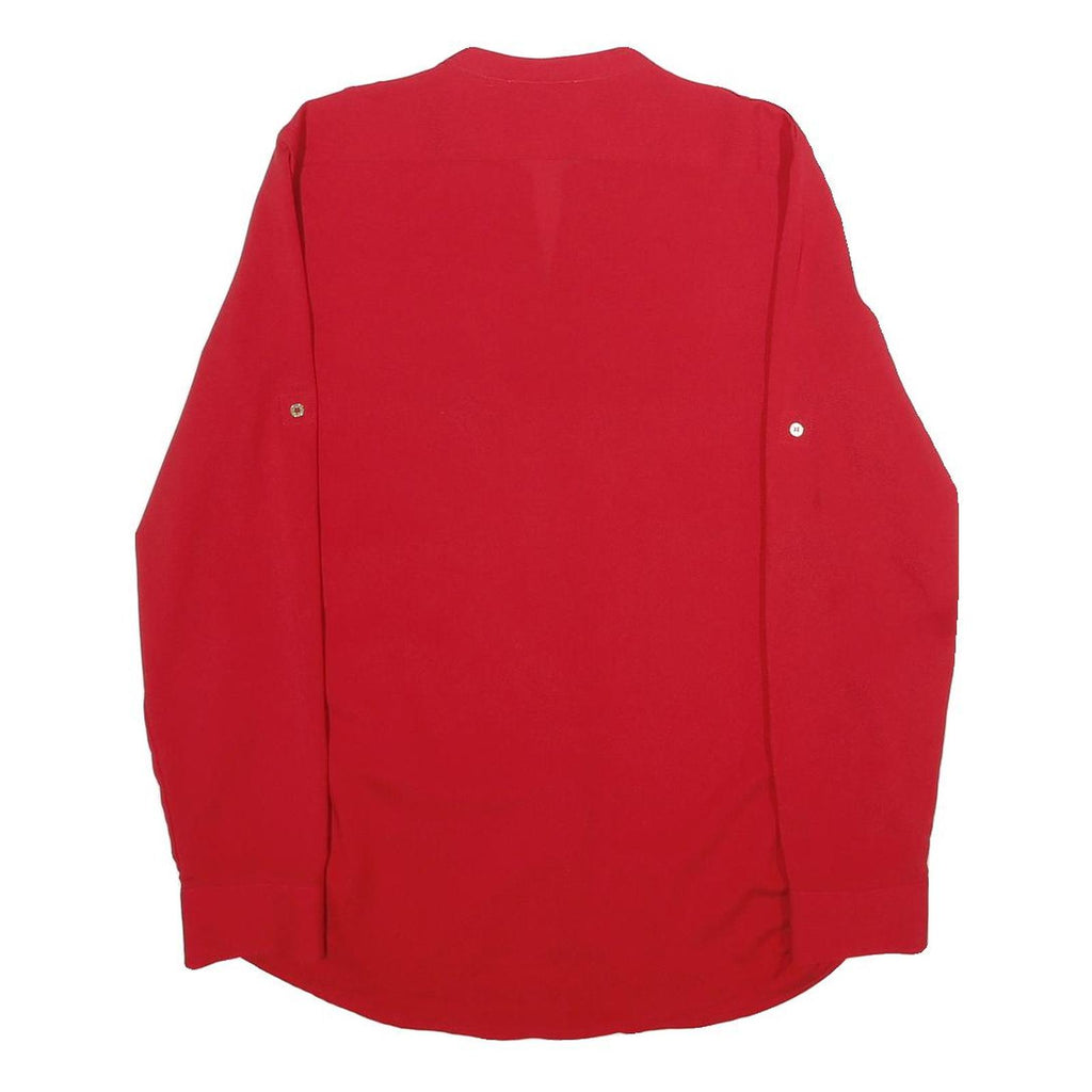 CALVIN KLEIN Womens Red Basic Long Sleeve Button Neck Top S Zipper Pockets