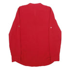 CALVIN KLEIN Womens Red Basic Long Sleeve Button Neck Top S Zipper Pockets