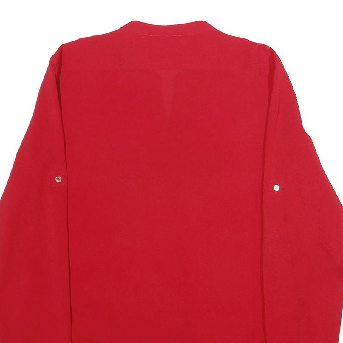 CALVIN KLEIN Womens Red Basic Long Sleeve Button Neck Top S Zipper Pockets