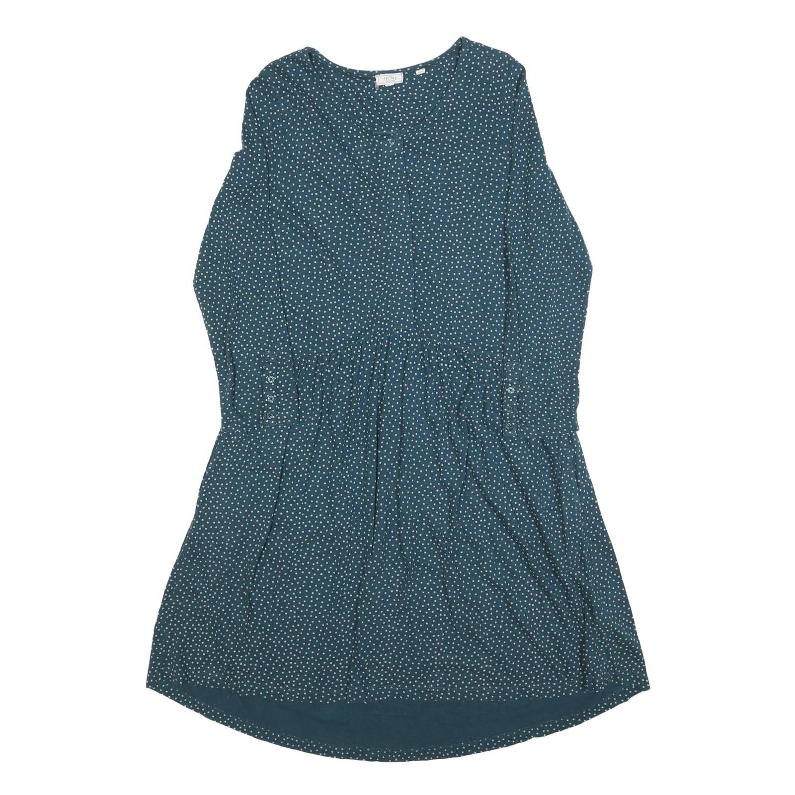 FAT FACE Womens Blue & White Polka Dot Day Dress Cotton Blend Long Sleeve UK 10