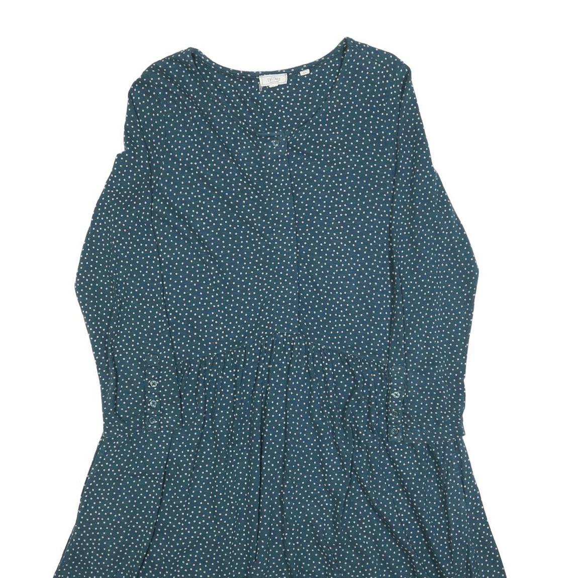 FAT FACE Womens Blue & White Polka Dot Day Dress Cotton Blend Long Sleeve UK 10