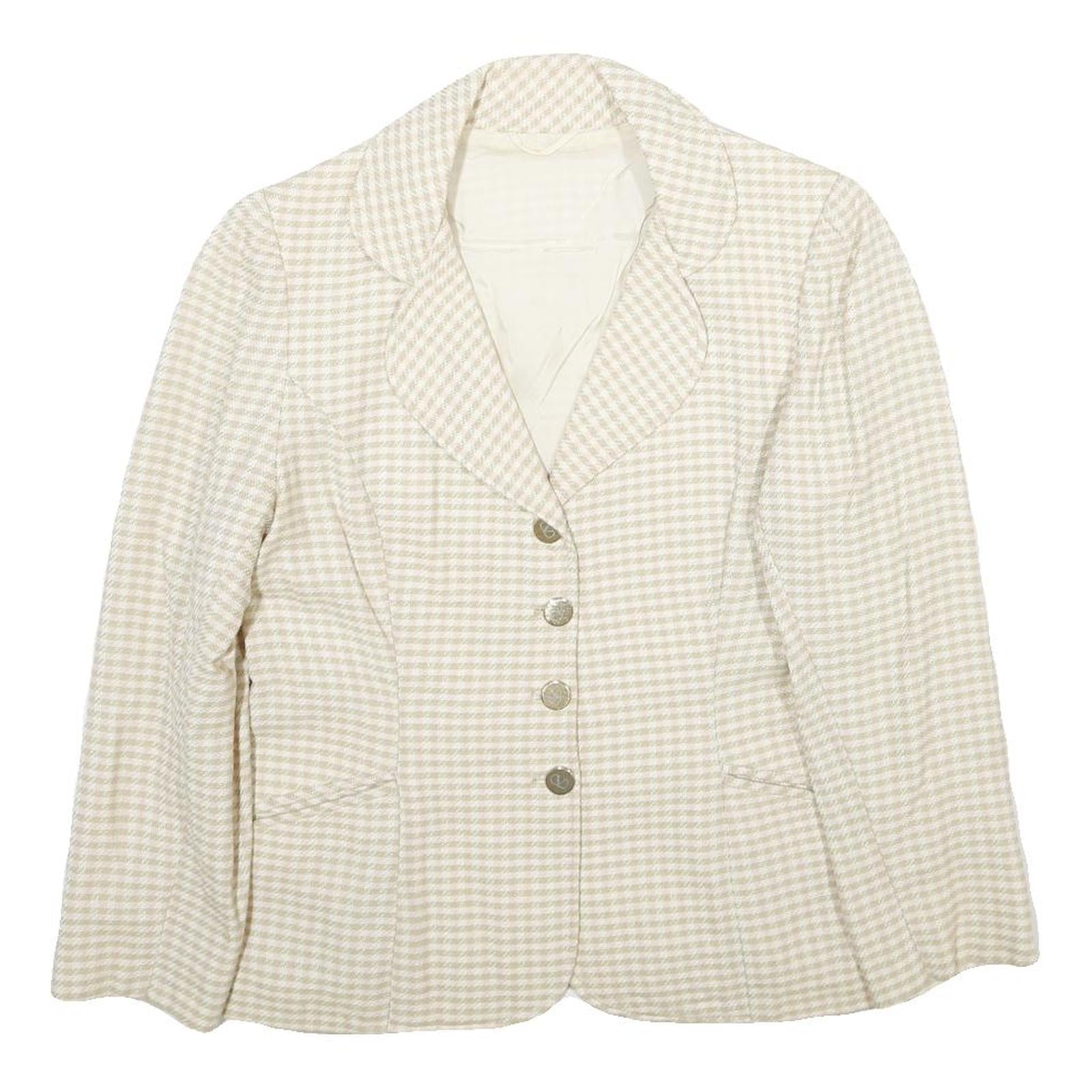 MOSCHELLA Womens Beige & Cream Checked Classic Button Jacket M Woven Tailored
