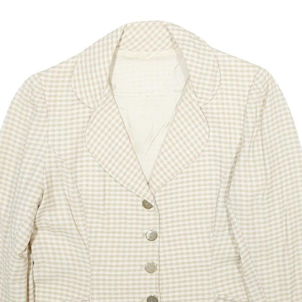 MOSCHELLA Womens Beige & Cream Checked Classic Button Jacket M Woven Tailored