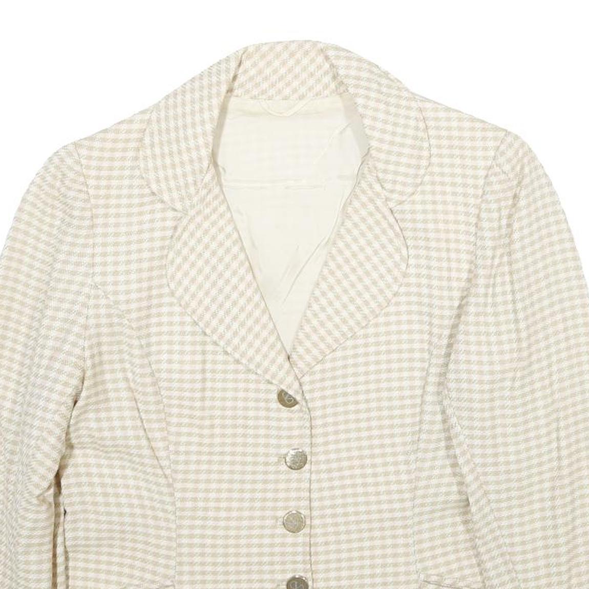 MOSCHELLA Womens Beige & Cream Checked Classic Button Jacket M Woven Tailored