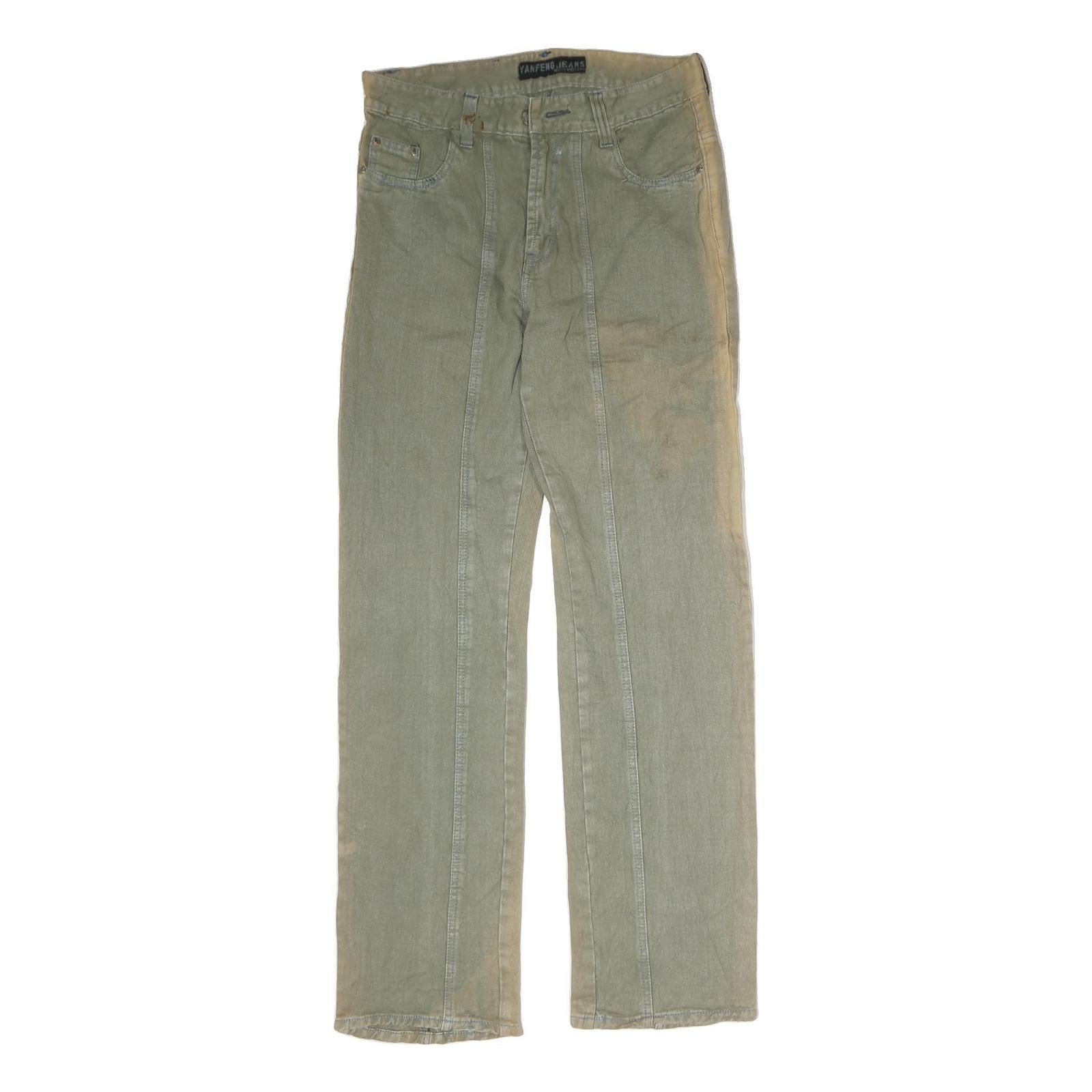 YANFENG JEANS Mens Regular Cotton Jeans Beige & Green W32 L33 Stylish Casual