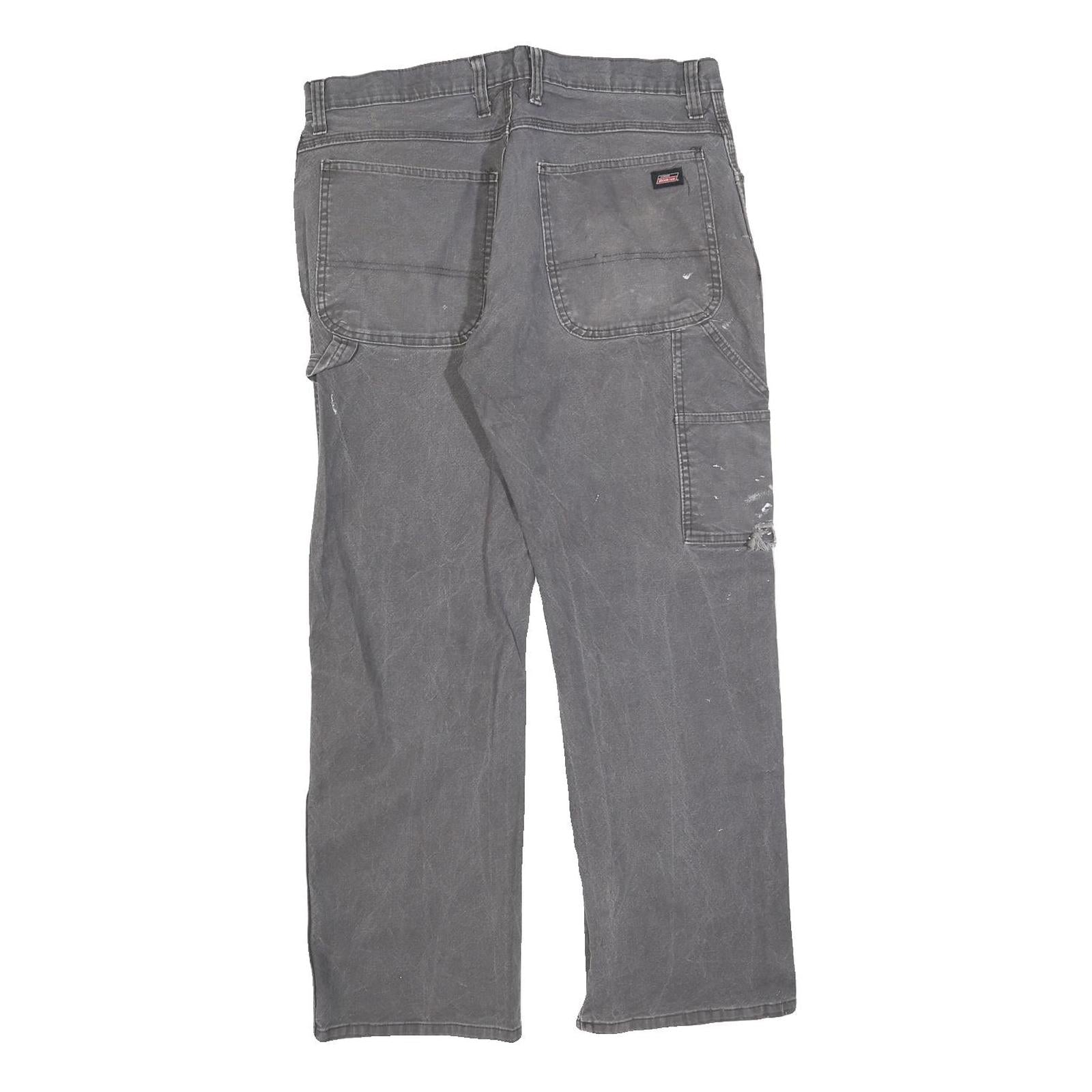DICKIES Mens Relaxed Grey Cotton Blend Jeans W34 L30 Workwear Zip Closure
