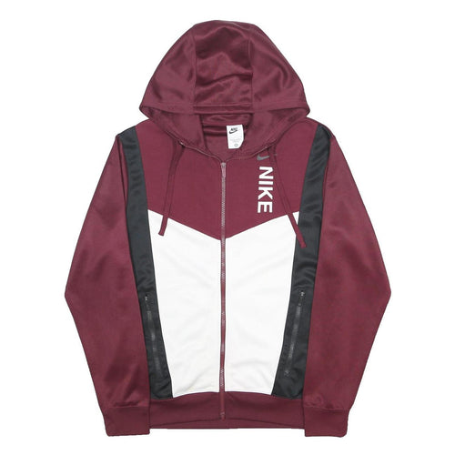 NIKE Mens Burgundy & White Panel Zip Up Jacket S Polyester Sportswear Hoodie