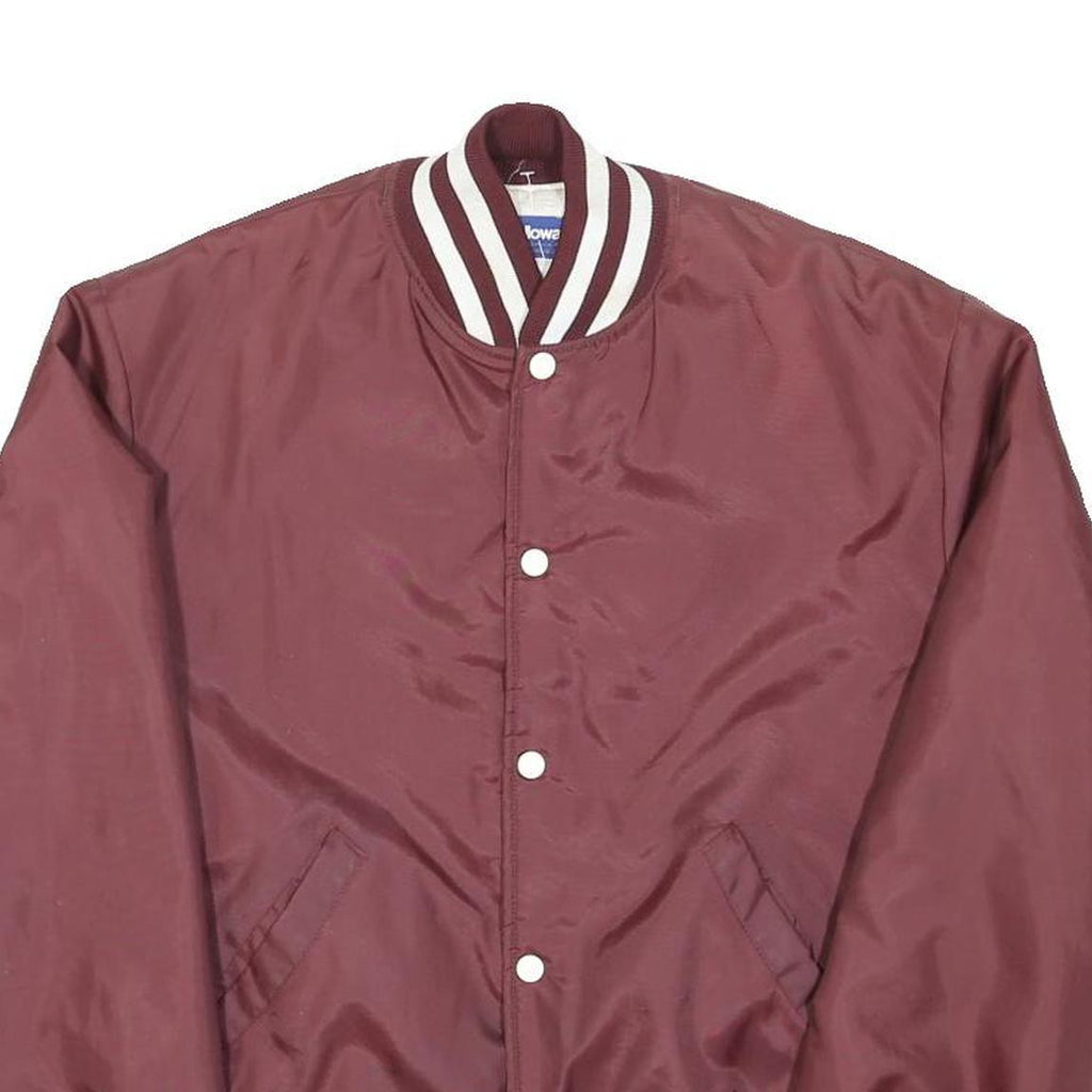 HOLLOWAY Mens Maroon & White Auburn Indians Bomber Jacket L Nylon Button Plain
