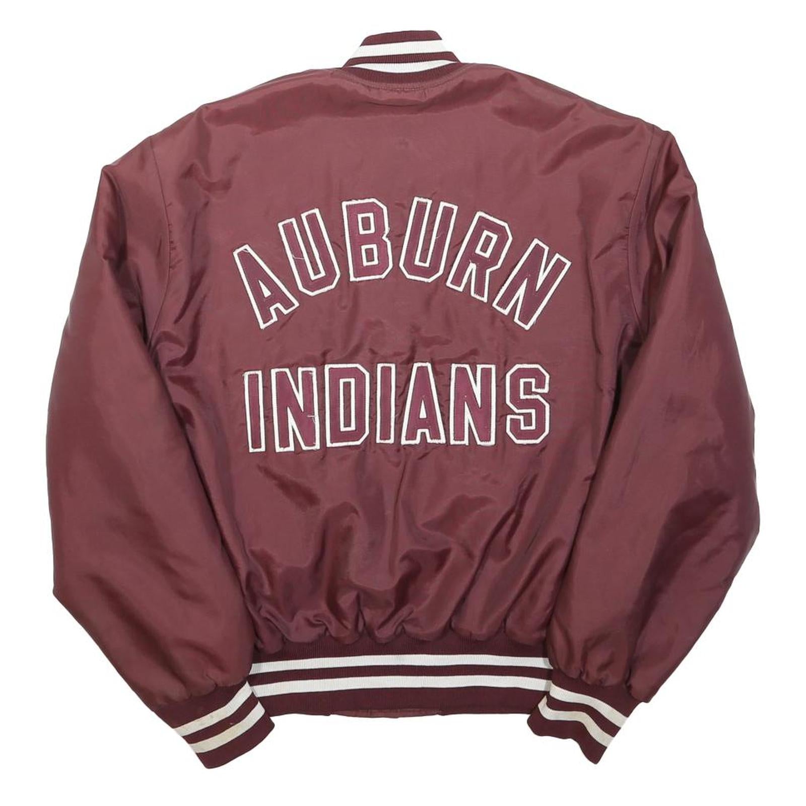 HOLLOWAY Mens Maroon & White Auburn Indians Bomber Jacket L Nylon Button Plain
